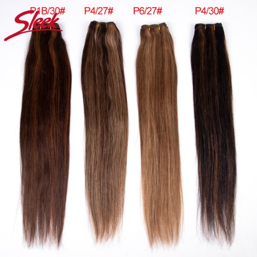 Image of Sleek Brazilian Straight P4/27 P6/27 Brown P4/30 P1B/30 Human Hair Weave Bundles 100% Natural Rmy Hair Extension 10 To 26 Inches