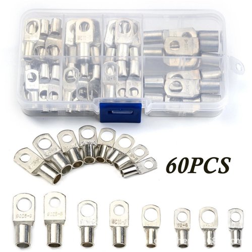 Immagine di 60 Pz Fori Per Bulloni Stagnato Auto Cavo di Rame Capocorda Terminale Della Batteria Gruppo Terminale Filo Kit Connettore Terminale di Gruppo SC6-6 SC16-8