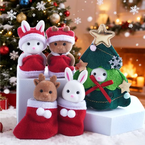 Imagen de Adornos Navideños Creativos con Figuras de Conejo, Reno y Muñeca Bebé – Set de 6 Piezas para Árbol de Navidad