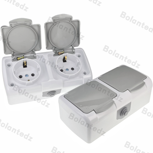 Image of 16A European Standard Waterproof Wall Socket Panel with Cover – Single Unit Surface Mounted 2-Pin Outlet for Indoor and Outdoor Use