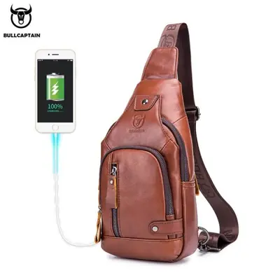 Image de Sac bandoulière homme en cuir véritable avec port USB