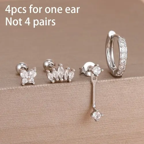 Image de Boucles d'oreilles Huggie Zircon - Ensemble 4 Pièces Tendance