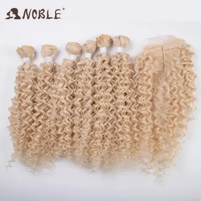 Image de Extensions Afro Bouclées Synthétiques 7 Pièces avec Fermeture Dentelle