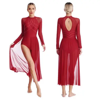 Image de Robe de Danse Élégante avec Strass - Pour Patinage Artistique & Ballet