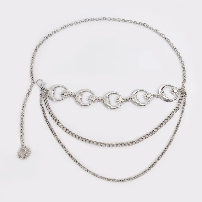 Image de Ceinture Vintage Gothique en Métal avec Chaîne et Lune