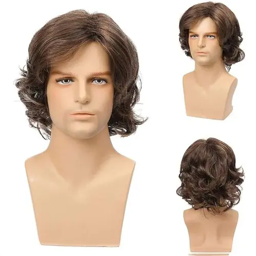 Image de Perruque Courte Bouclée Brune pour Hommes