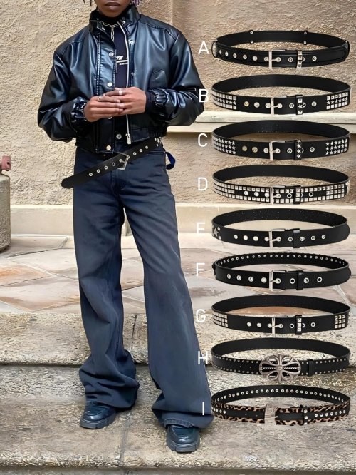 Bild von Schwarzer Y2K Punk-Stil Gürtel mit Nieten und Sternschnalle – Lässiger, vielseitiger Jeansgürtel für Herren, ideal für Alltag und Reisen