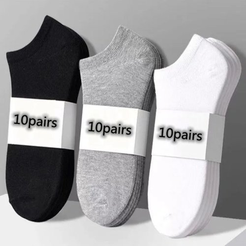 Bild von 10 Paar / Low Schwarz und Weiß Grau Baumwollsocken Herrensocken Atmungsaktive Sportsocken Herren Kurze Socken Damensocken EU37-44