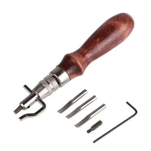 Image of Professional 7-in-1 Leather Crafting Tool Set with Adjustable Stitching Groover, Creaser, and Edge Beveler for DIY Leather Projects