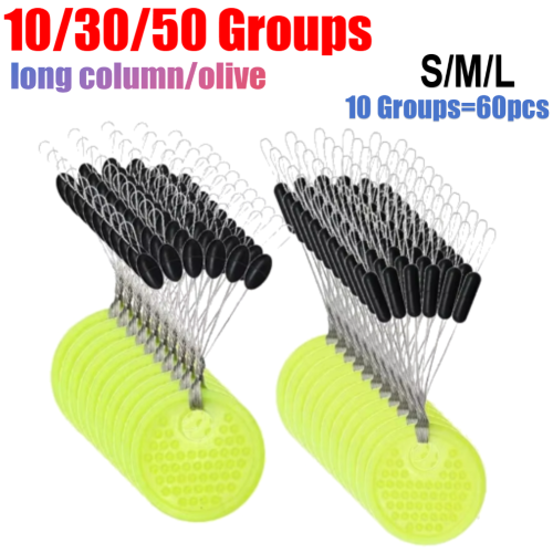 Image of Premium Black Rubber Oval Stopper Fishing Floats with Space Beans – 10 Sets of 50 Pieces for Carp Fishing Line Stops and Bobbers