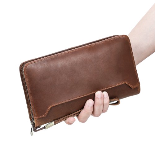Imagen de CONTACT'S-cartera de mano de cuero genuino para pasaporte familiar, bolso de viaje Vintage para homb...