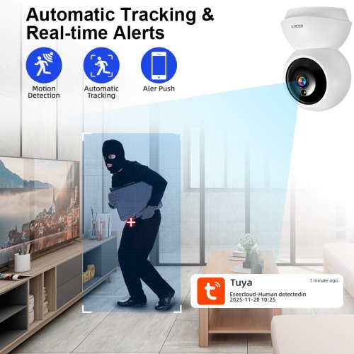 Imagen de Cámara de Seguridad Interior HD 5MP con Conexión WiFi, Ideal para Vigilancia de Bebés y Mascotas, Detección de Movimiento Inteligente y Compatible con Alexa y Tuya Smart Home