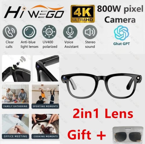 Immagine di Occhiali AI intelligenti 2 in1 4K 800W pixel AI Riprese fotografica HD Foto Video Chiamata vocale Traduzione Occhiali AI Bluetooth impermeabili