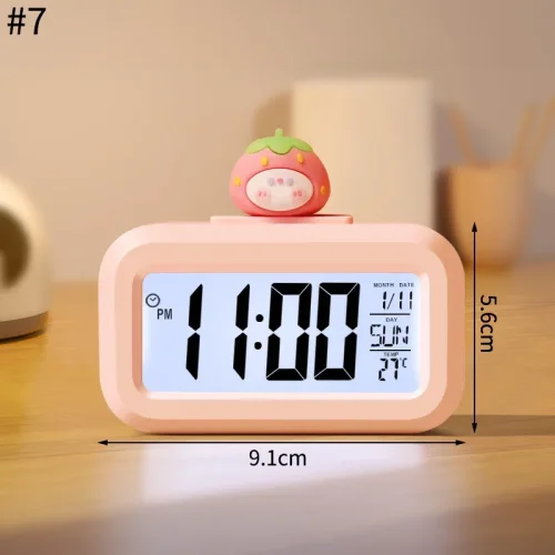 Imagen de Nuevo reloj Digital LED, bonito reloj despertador Kawaii con decoración romana de cerdo de dibujos a...