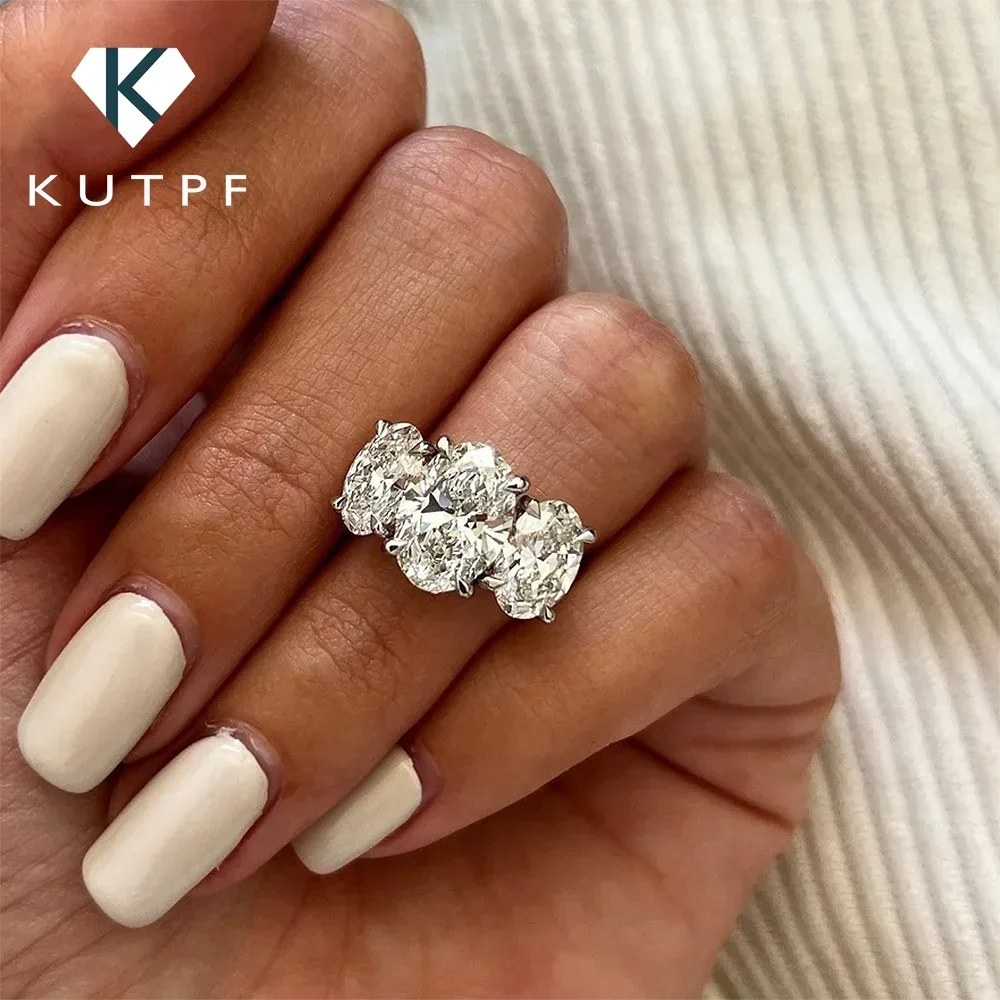 Afbeelding van Echte Moissanite Verlovingsring met 3 Ovaal Geslepen Steentjes, 6cttw, Certificaat Inclusief, 925 Zilveren Trouwring voor Vrouwen