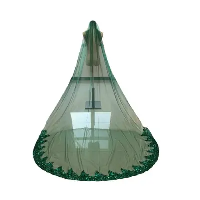 Image de Voile de Mariée Vert Luxe avec Paillettes et Peigne