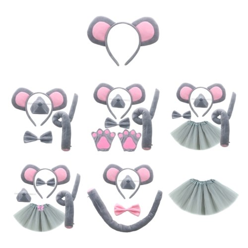 Image of Adorable Mouse Costume Set for Kids – Complete Animal Cosplay Outfit with Ears Headband, Tail, Bow Tie, Nose, Gloves, and Skirt – Perfect for Halloween, Christmas, or Party Fun