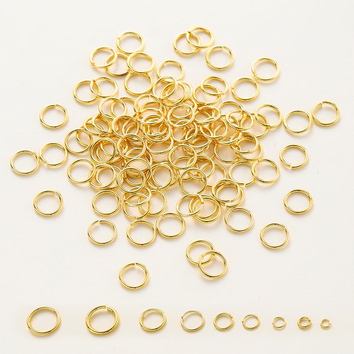 Immagine di 50 o 200 Pezzi Lotto Anelli di Salto Aperti in Ottone Placcato Oro 14K e 18K - Perline Split per Creazione Gioielli Fai Da Te, Accessori per Bracciali e Collane