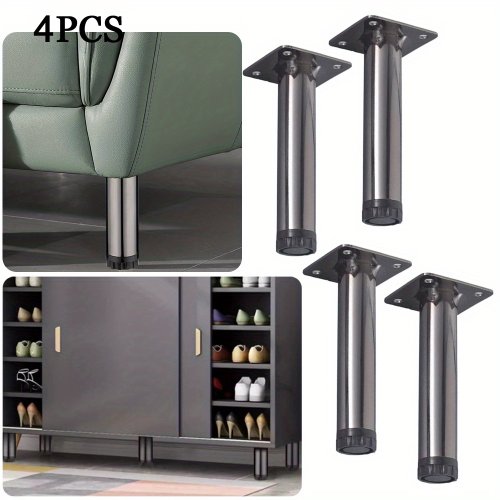 Image of 4-Piece Gun Grey Height-Adjustable Furniture Legs, 15cm Durable Metal Table and Sofa Legs for Modern Home Furniture