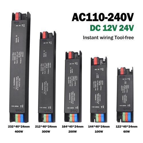Imagen de Transformador de Iluminación Ultrafino AC 110V/220V a DC 12V/24V, 60W, 100W, 200W, 300W, 400W – Fuente de Alimentación para Controlador de Luces LED