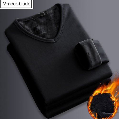 Image of Men's Thick Velvet Thermal Underwear Long Sleeve V-Neck Warm Winter Base Layer Top