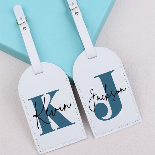 Image of Personalised Initial with Name Leather Luggage Tag Suitcase Identifier Label Baggage Boarding Tag Travel Accessorie Gift for His