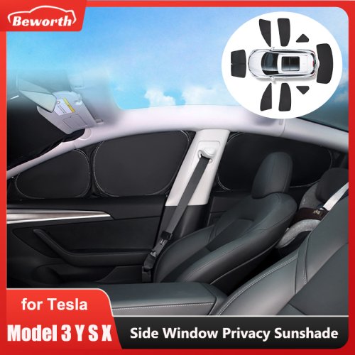 Image of Custom Fit Privacy Sunshade for Tesla Model 3, Y, S, X 2025 – Premium Car Side Window & Skylight Sun Shade with Front and Rear Windshield Coverage