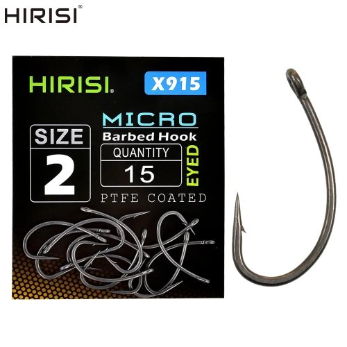 Imagen de Juego de 15 Anzuelos de Pesca para Carpa con Ojo Micro Púa, Hechos de Acero Rico en Carbono y Recubiertos con PTFE - Modelo X915