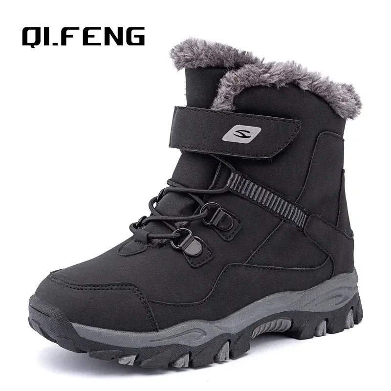 Immagine di Stivali Invernali Caldi per Bambini in Pelle Impermeabile con Pelliccia Interna - Scarpe da Neve Resistenti e di Moda per Ragazzi e Bambine