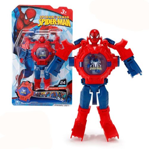Afbeelding van Spider-Man Kinderhorloge met 24 Projectiepatronen, Veranderbare Robotprojectie en Elektronische Klok - Leuk Speelgoed voor Kinderen als Schoolcadeau of Kerstgeschenk