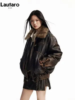 Image de Veste en cuir marron vintage femme - Style luxe & élégant