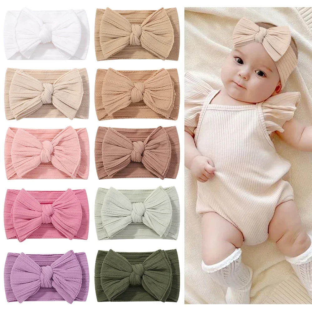 Afbeelding van Zachte Gebreide Baby Hoofdband voor Meisjes - Elastische Tulband met Strik van Zacht Nylon voor Pasgeborenen en Kleine Kinderen