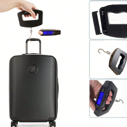Immagine di Bilancia Portatile Digitale da 50 kg con Display LCD per Bagagli, Gancio per Valigie e Borse da Viaggio – Strumento di Controllo del Peso per Viaggiatori
