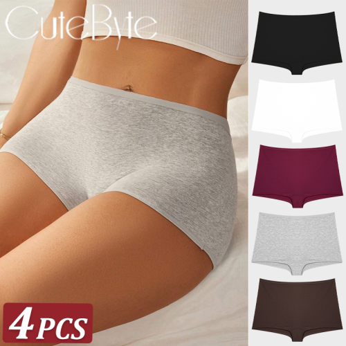 Imagen de 4 Unidades de Bragas de Algodón Sin Costuras para Mujer, Boxers Deportivos, Ropa Interior Femenina en Colores Sólidos, Lencería Cómoda y Transpirable, Calzoncillos Íntimos Tallas XS a XL