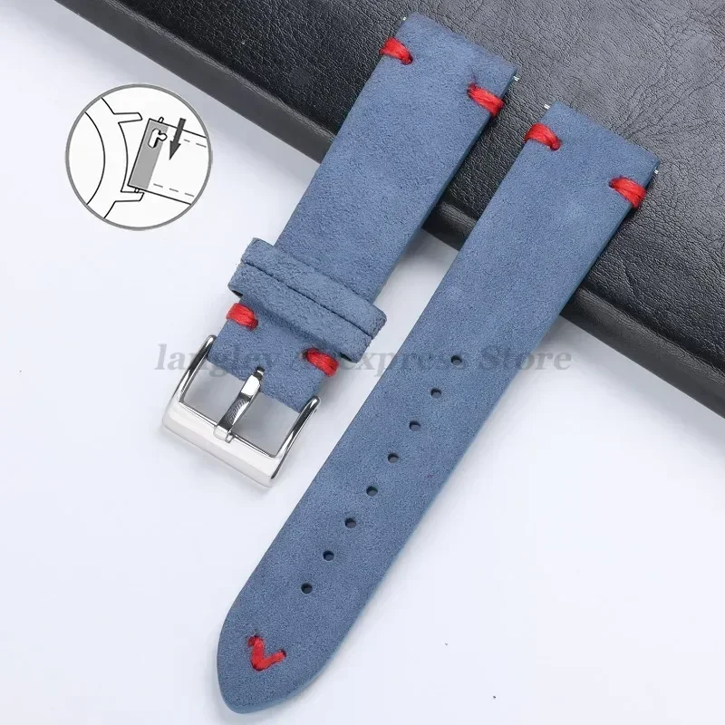 Imagen de Correa de cuero de ante para Seiko para Huawei Watch GT3/GT4, pulsera Vintage con costuras hechas a mano, 18mm, 20mm y 22mm