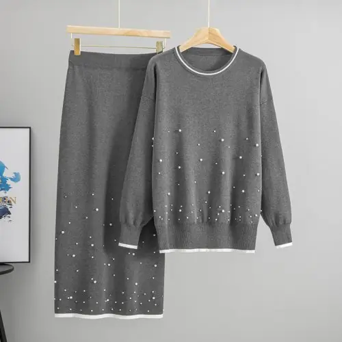 Image de Ensemble Tricoté Femme Musulmane - Pull + Jupe Longue