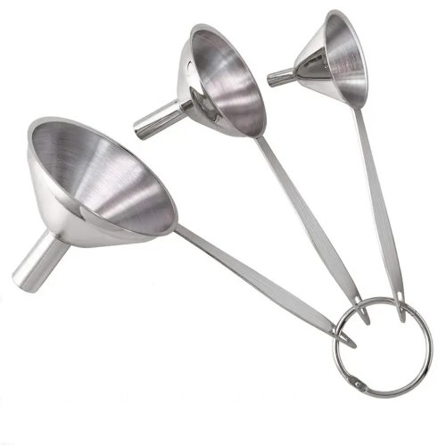 Imagen de Juego de 4 Embudos de Acero Inoxidable 304 con Cepillo de Limpieza – Ideal para Transferir Aceites Esenciales, Líquidos, Especias y Más