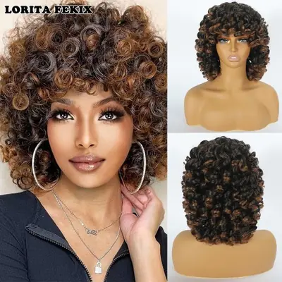 Image de Perruque Afro Bouclée Rouge Courte pour Femmes Noires