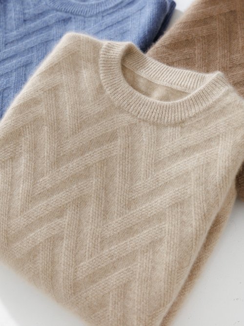 Zdjęcie Męski sweter z kaszmiru i wełny merino – elegancki pulower z dekoltem O-neck na sezon jesienny i zimowy, wykonany z najwyższej jakości dzianiny