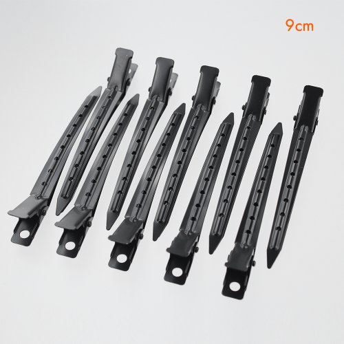 Immagine di Clip per Capelli in Metallo Nero e Oro con Becco d'Anatra - Set da 10 Pezzi per Styling Professionale