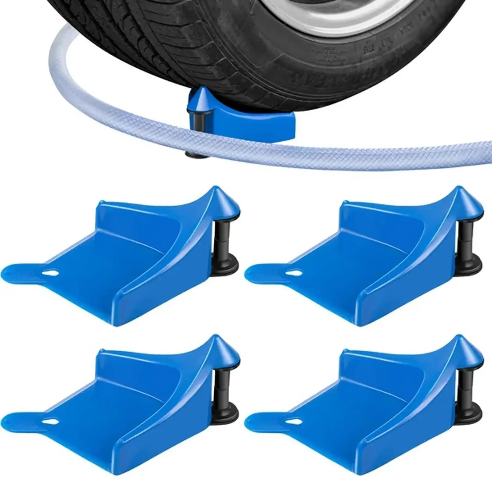 Image of Universal Car Wheel Hose Guide with Tire Wedge and Anti-Winder Wire for Effortless Car Washing and Maintenance