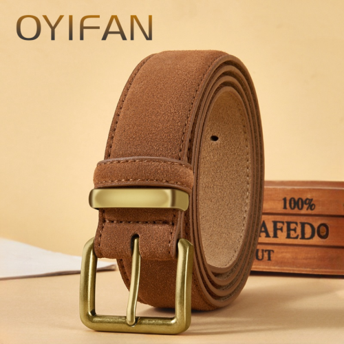 Imagen de Cinturón Unisex de Ante de 3.5 cm con Hebilla Dorada Retro - Ideal para Vestidos y Jeans
