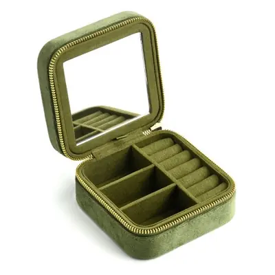Image de Boîte à Bijoux Vintage en Velours Vert avec Miroir