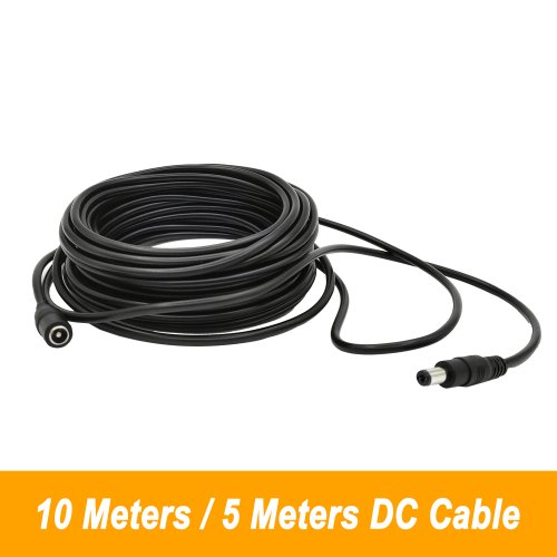 DC 12V Verlängerungskabel 5m & 10m – 5.5mm x 2.1mm Stecker Männlich zu Weiblich, Schwarz, für LED-Lampen, CCTV-Sicherheitskameras und mehr