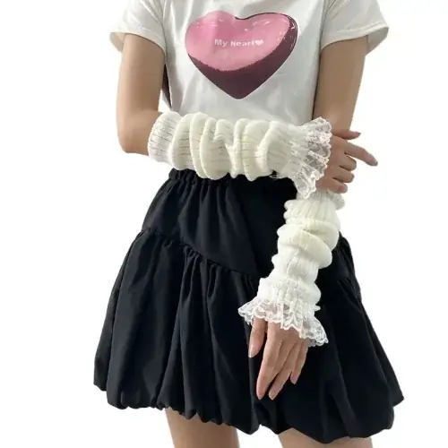 Image de Gants de Poignet Longs Sans Doigts - Noir & Blanc