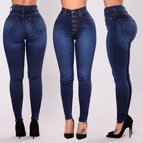 Imagen de Pantalones Vaqueros para Mujer de Cintura Alta con Efecto Push-Up, Elásticos y Corte Pitillo, Lavados con Estilo Moderno