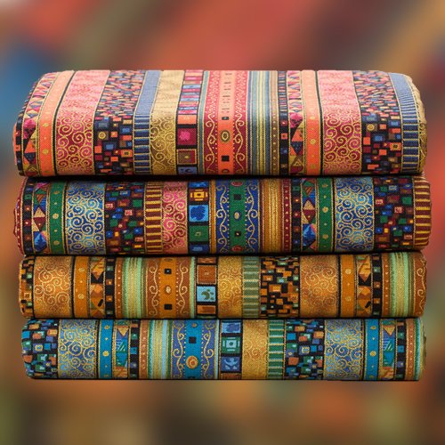 Imagen de Tela de lino y algodón étnica con estampado tribal bohemio, ideal para costura artesanal, vestidos, mantelería vintage, cortinas y decoración del hogar