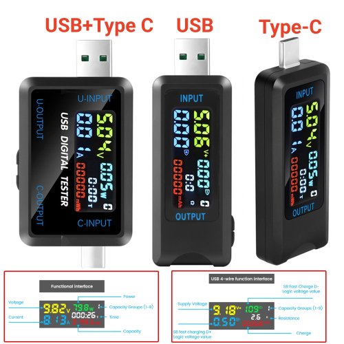 Zdjęcie Cyfrowy Tester USB 10 w 1 – Woltomierz i Amperomierz do Ładowarek