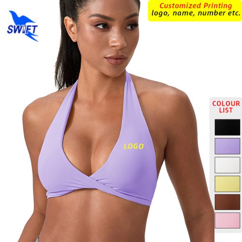 Imagen de Sujetador Deportivo de Alto Impacto con Logotipo Personalizado para Mujer – Camiseta Sin Mangas con Cuello Halter, Soporte Elevado, Espalda Abierta, Ideal para Gimnasio, Fitness, Yoga y Entrenamientos Intensos con Almohadillas Extraíbles