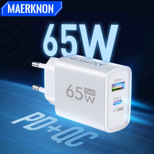 Afbeelding van 65W USB-C GAN Snelle Oplader voor iPhone, Xiaomi, Samsung en Huawei – Wandadapter met Type-C Poort voor Efficiënte Oplading in Europa en VS